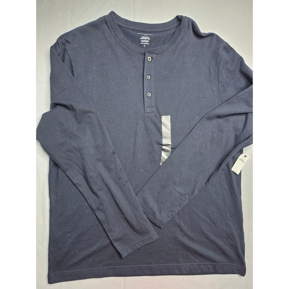 Banana Republic Signature Midweight Shirt Men Large Navy Henley Neck Relaxed Fit